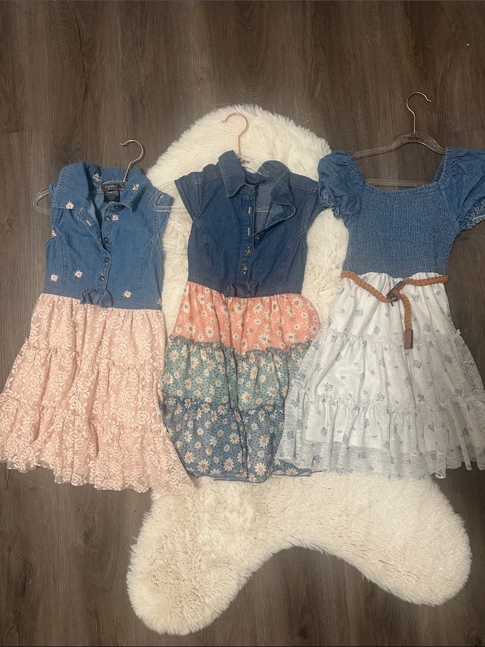 Girls Blue Denim & Floral Tiered Dresses size 5/6
